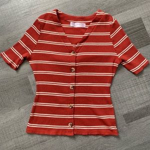 No boundaries Brick red and white striped top
